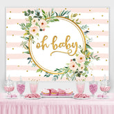 Lofaris Pink and White Stripe Gold Dots Baby Shower Backdrop